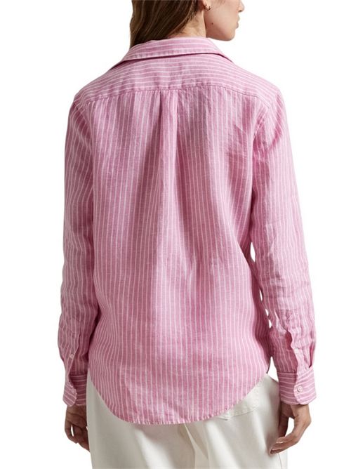 camicia donna in lino a righe rosa e bianco Ralph Lauren | 211970691001